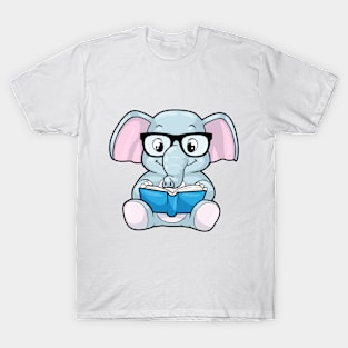 Elephant as Nerd with Glasses & Book T-Shirt